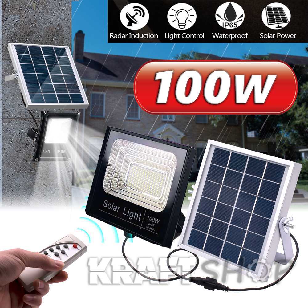 100W LED Прожектор за външен монтаж + Соларен панел  + Дистанционно