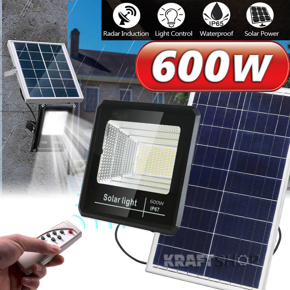 LED прожектор с соларен панел и дистанционно управление, 600W