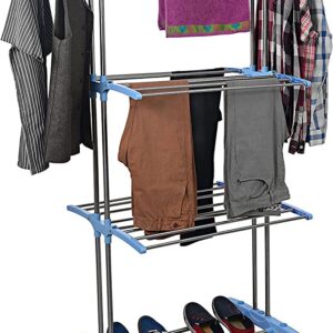 Сушилник за дрехи с 3 нива, колелца и опора за закачалкки