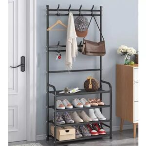 Метална Етажерка Портманто със Закачалки и Рафтове за обувки