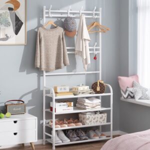 Метална Етажерка Портманто със Закачалки и Рафтове за обувки