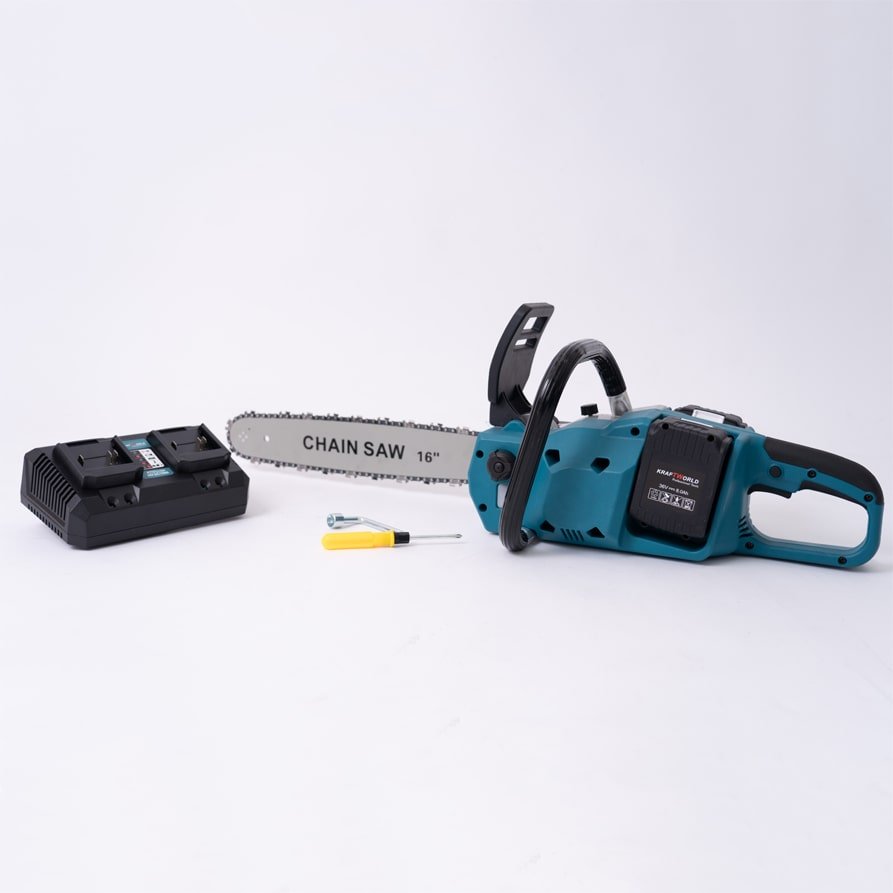 Резачка за Дърва KraftWorld 2х 36V 8Ah,  акумулаторен верижен трион с двойна батерия