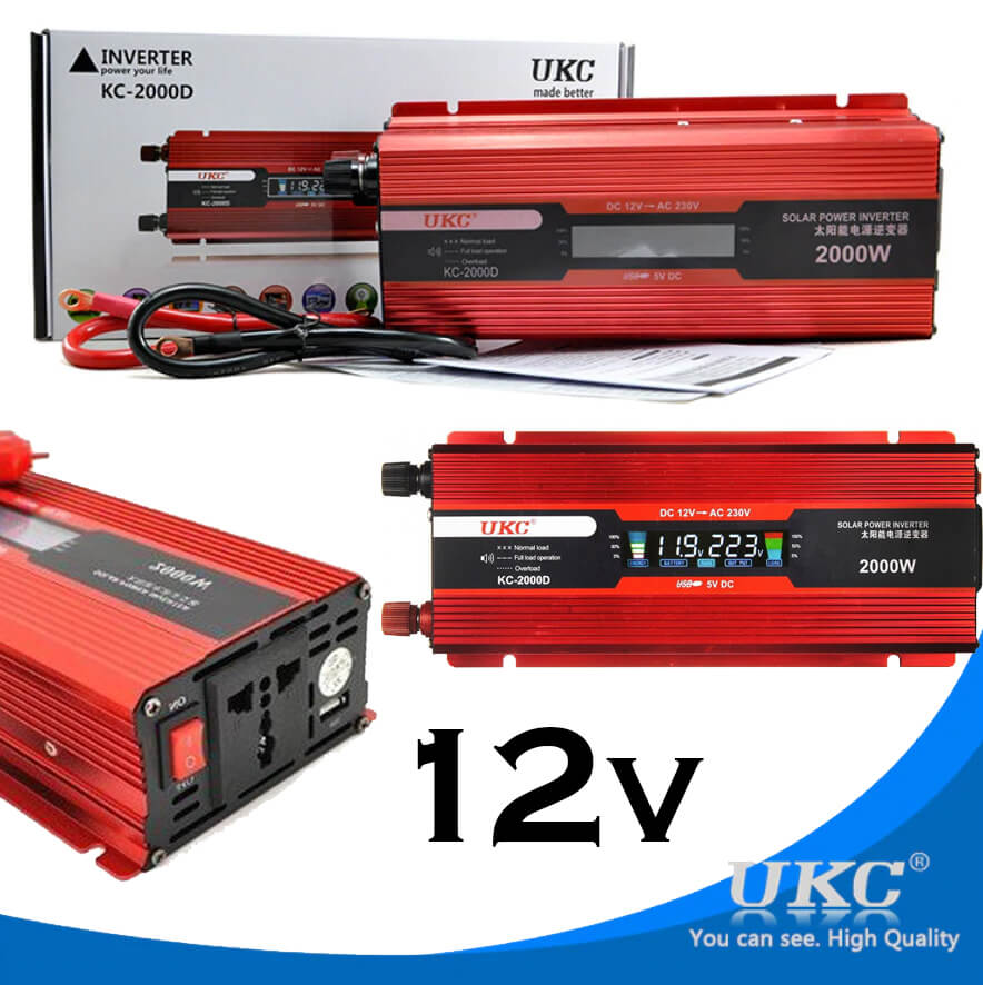 Инвертор на напрежение UKC 12V - 220V, 2000W, LCD дисплей