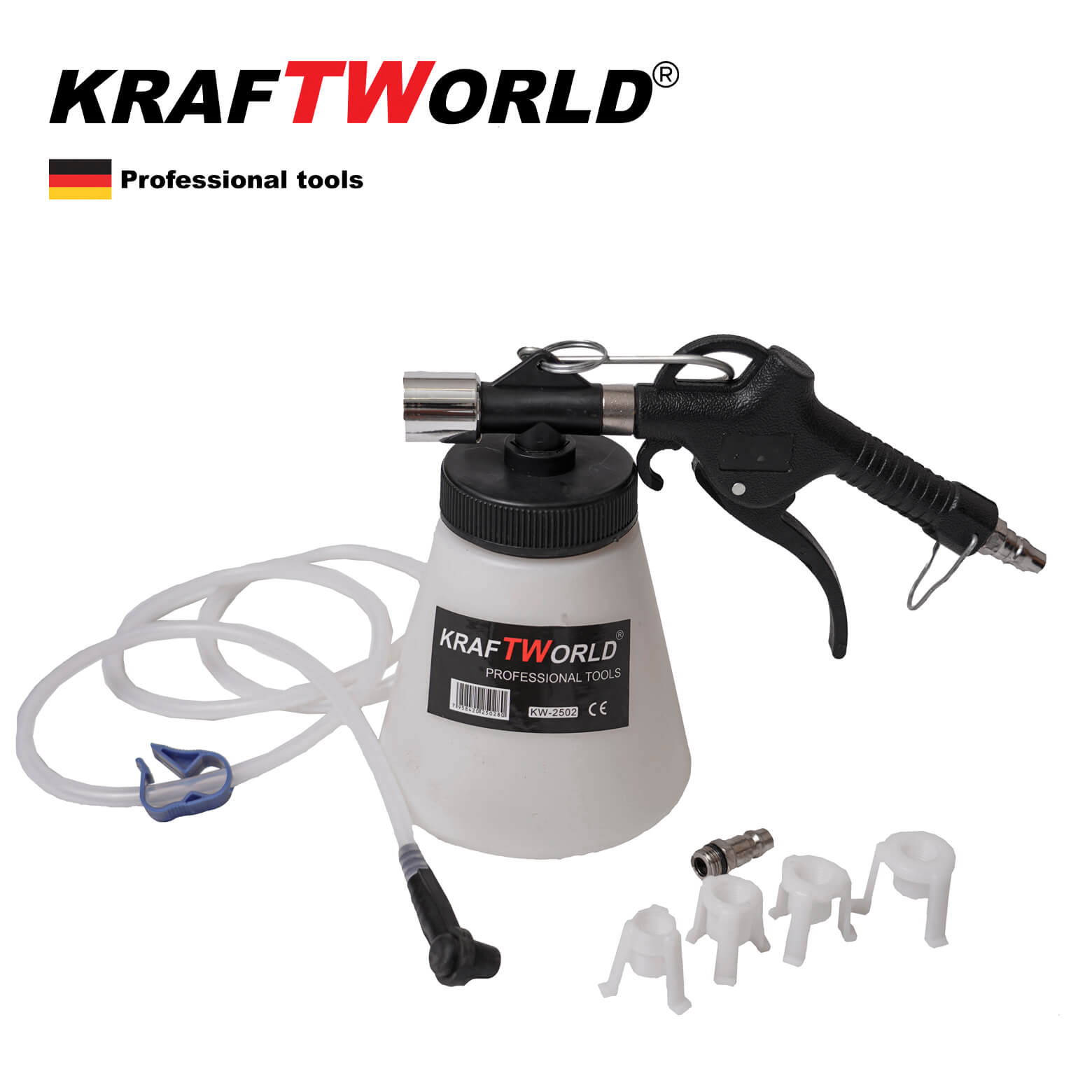 Пневматичен комплект KraftWorld за смяна на спирачна течност и обезвъздушаване на спирачки и съединители