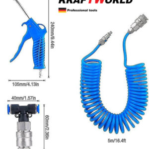 Пистолет за продухване KraftWorld с тройник + маркуч за въздух 5м 