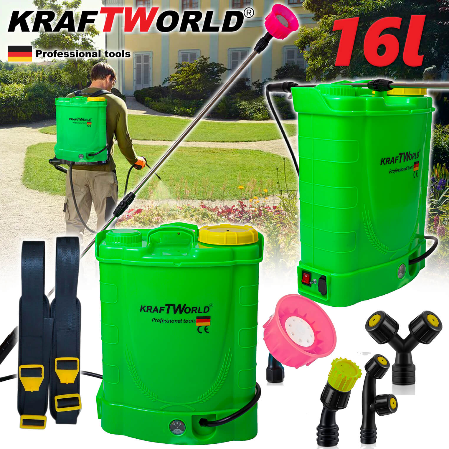 Пръскачка акумулаторна KraftWorld , 16L, 2 степени на пръскане