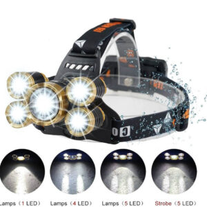 Супер мощен LED челник с акумулаторни батерии и 5 LED диода