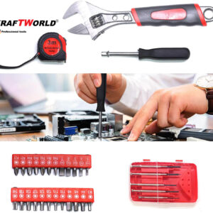 Куфар с инструменти 499 части KraftWorld - тресчотни ключове,тресчотка, клещи, отвертки