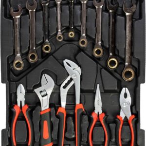 Куфар с инструменти 499 части KraftWorld - тресчотни ключове,тресчотка, клещи, отвертки