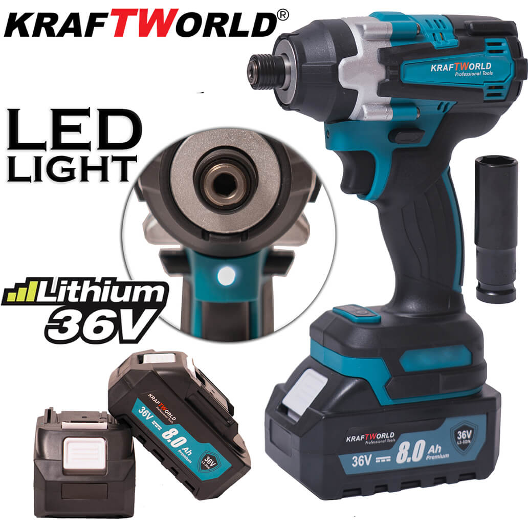   Безчетков Акумулаторен ударен винтоверт / Импакт KraftWorld 42V 8Ah 850 N/m 