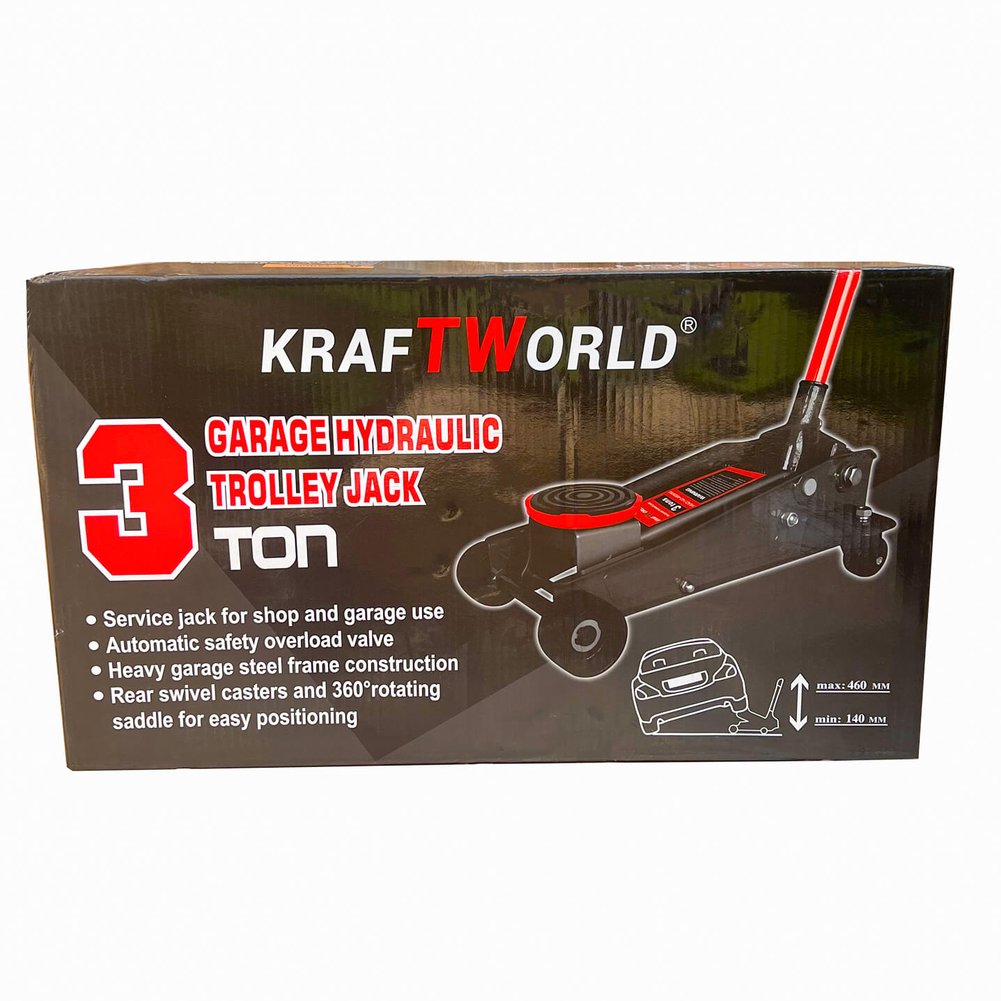 Нископрофилен хидравличен крик тип крокодил KraftWorld 3т 140-460 мм