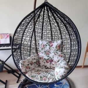 Голяма Водоустойчива Градинска Люлка Черна - Висящ Ратанов Стол 