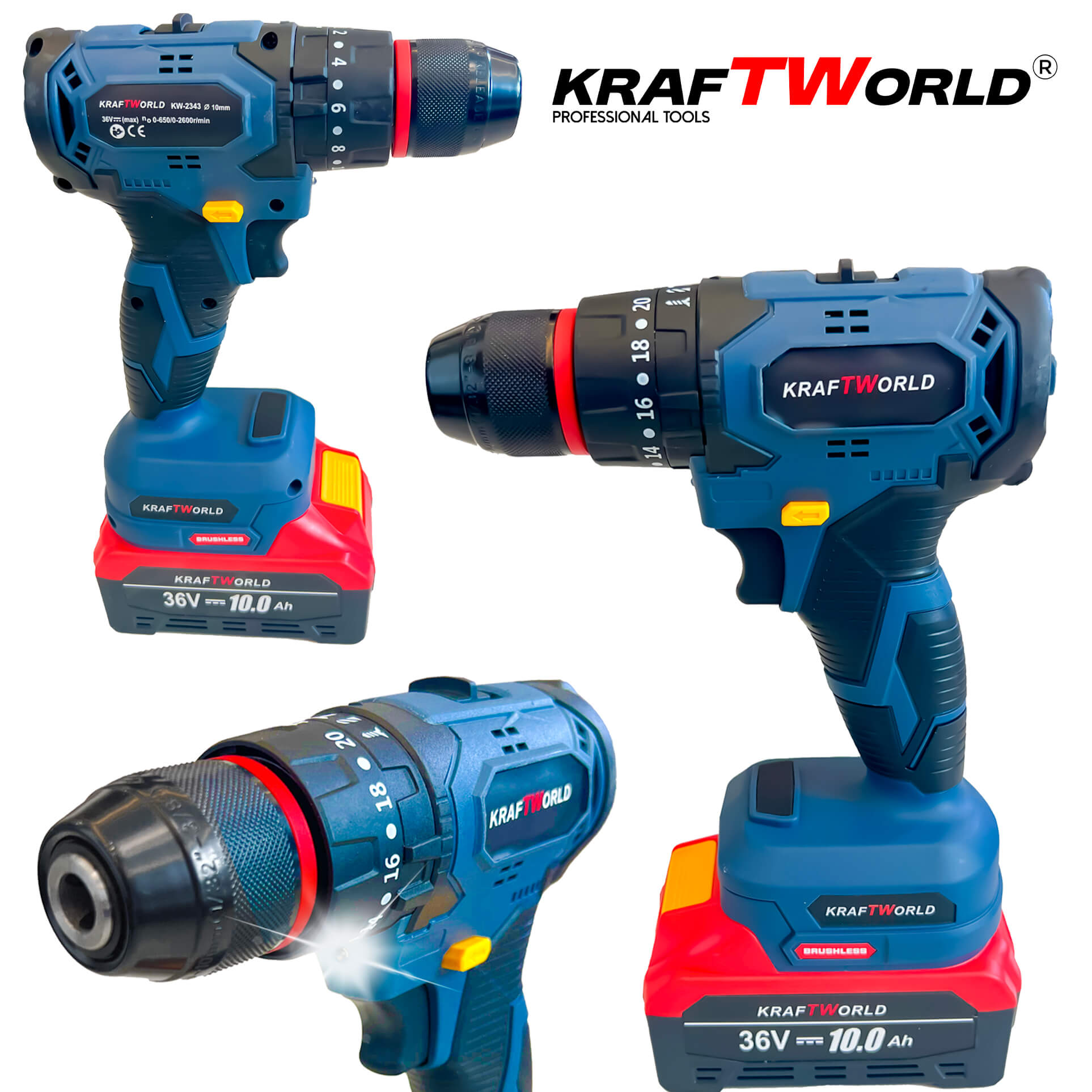 Комплект Акумулаторни Безчеткови Машини 4в1 PowerMax от Kraftworld 24V Ъглошлайф,Гайковерт,Винтоверт и Перфоратор