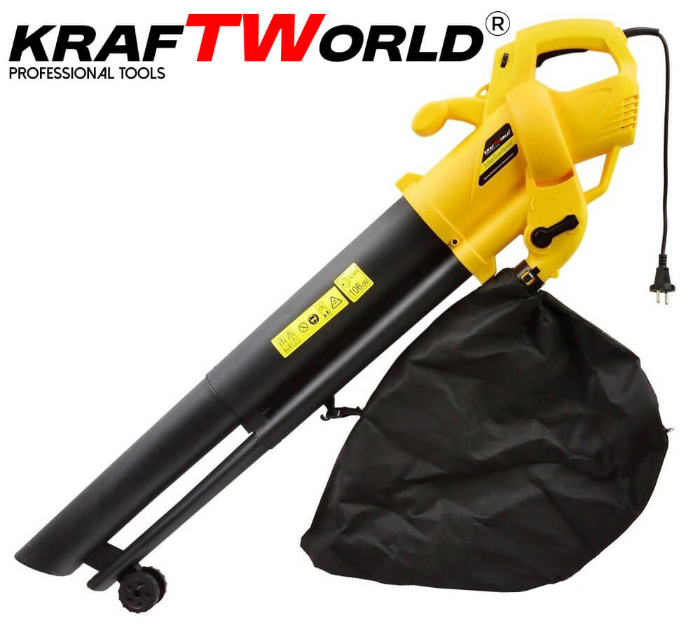 Електрически листосъбирач KraftWorld 3500W с три режима - издухване, засмукване и раздробяване
