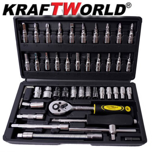 комплект в куфар - гедоре 46 части KraftWorld