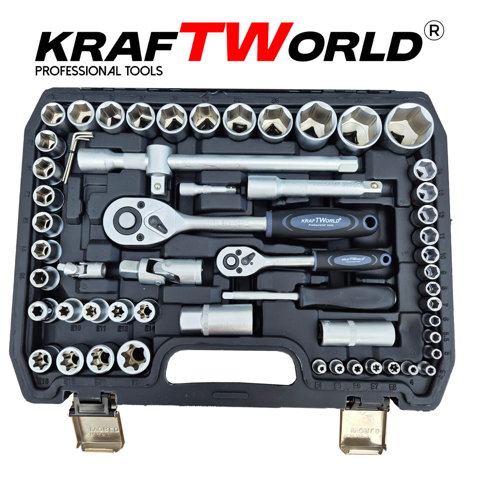 Професионално Гедоре KraftWorld със 108 Части – с Метални Закопчалки