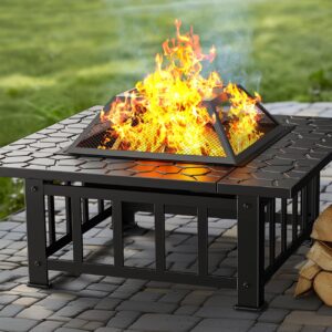 Градинска маса с BBQ, камина, ледарка 3в1 