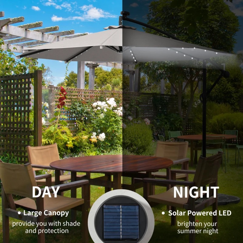 3M LED Градински Чадър с UV Защита и Соларно Осветление – Перфектната Комбинация за Вашия Двор!