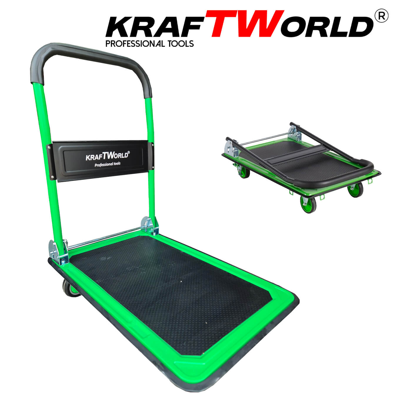 Товарна количка KraftWorld 150 кг – Сгъваема и удобна за транспорт -Противоплъзгаща повърхност