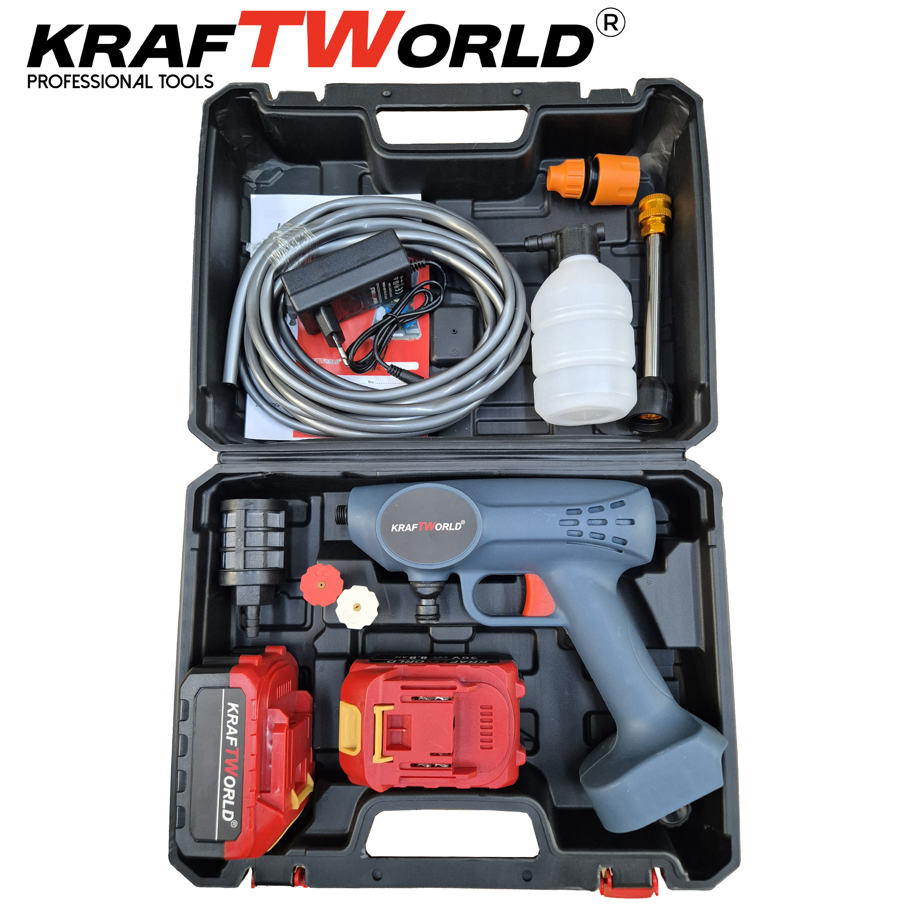 Акумулаторна Водоструйка KraftWorld 24V 3.8 л/мин 26 бара с батерия зарядно и аксесоари