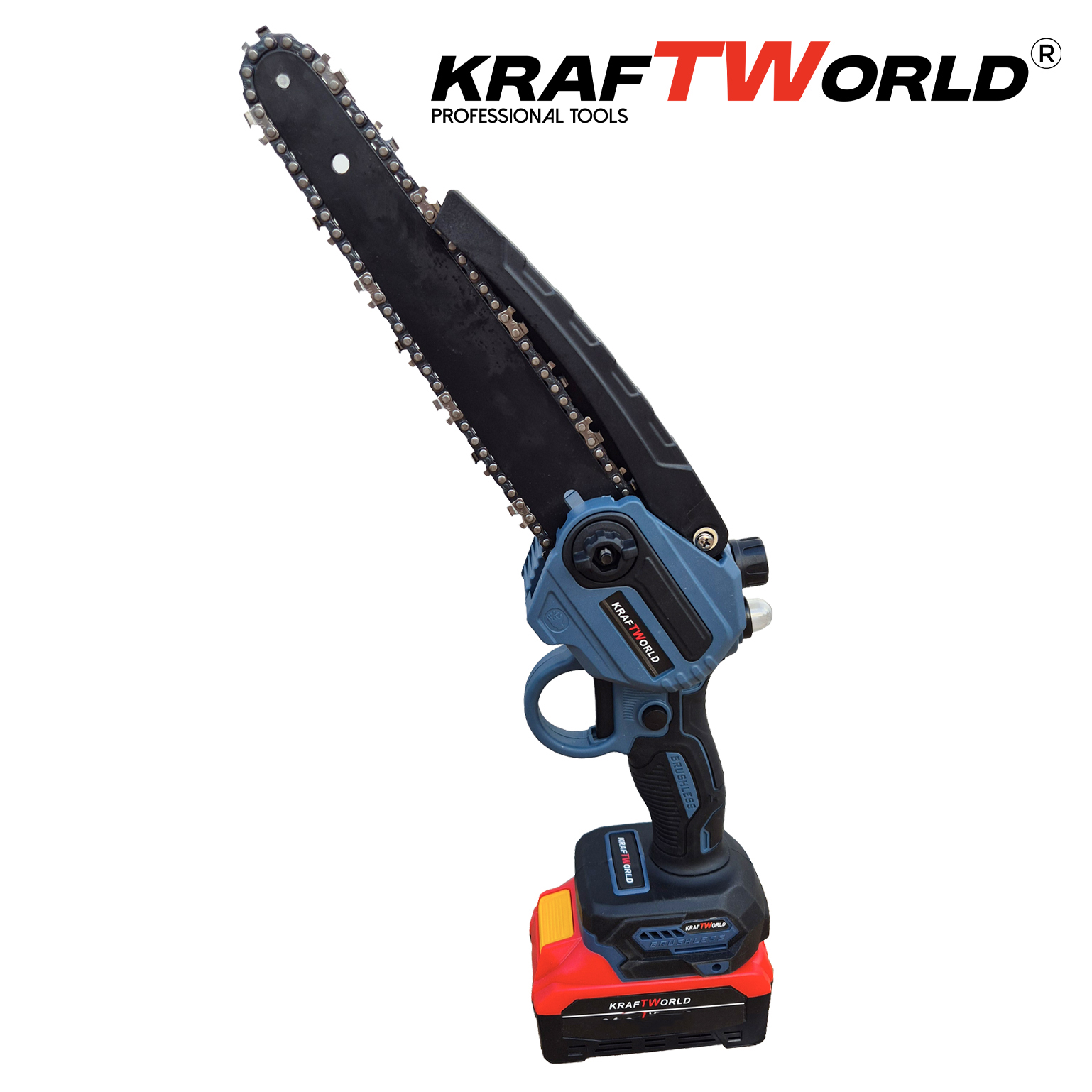 Мини Резачка за Клони KraftWorld с Автоматично Омасляване, Две Батерии и Две Вериги