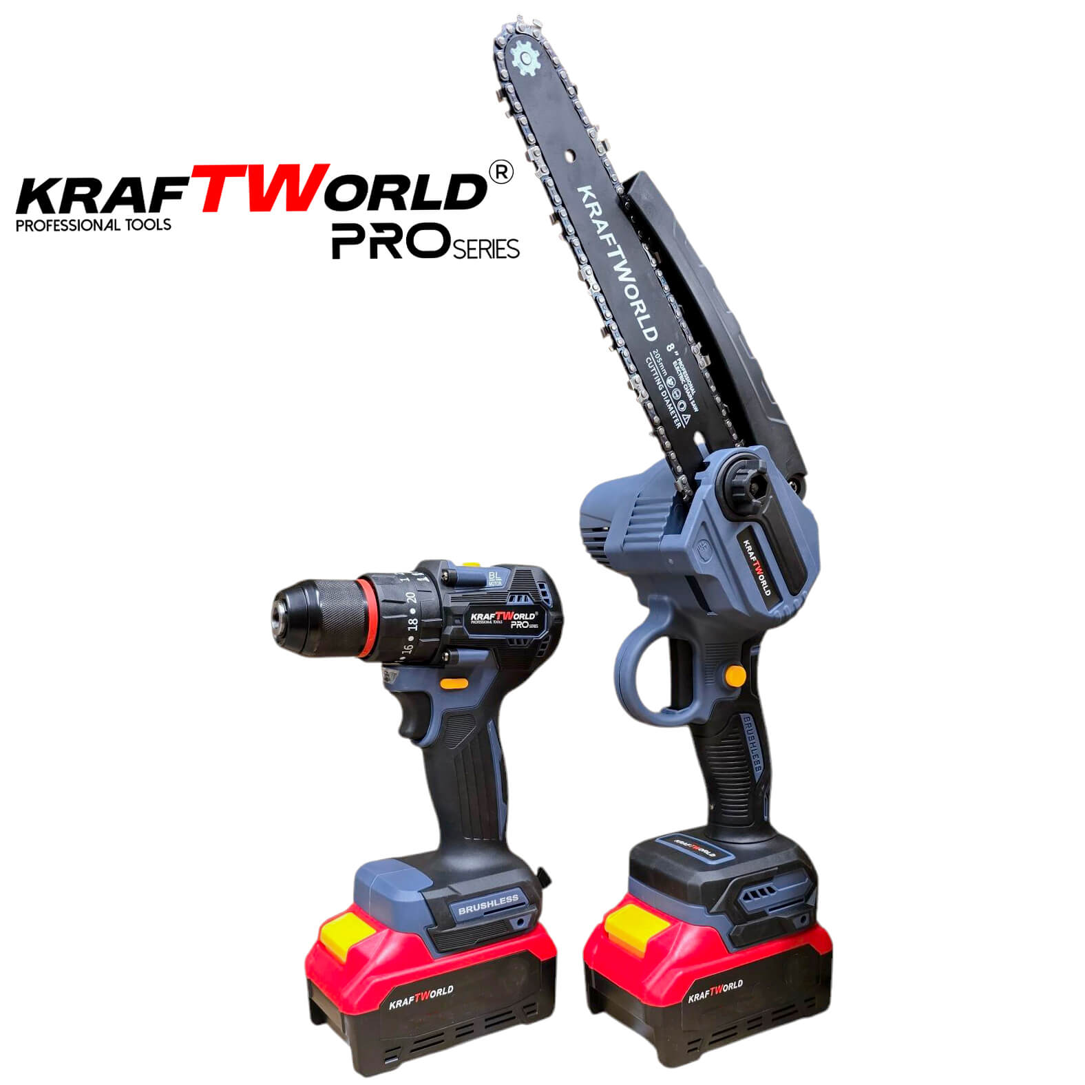 Акумулаторен Комплект 2в1 KraftWorld – Ударен Винтоверт и Мини Резачка с 2 Батерии