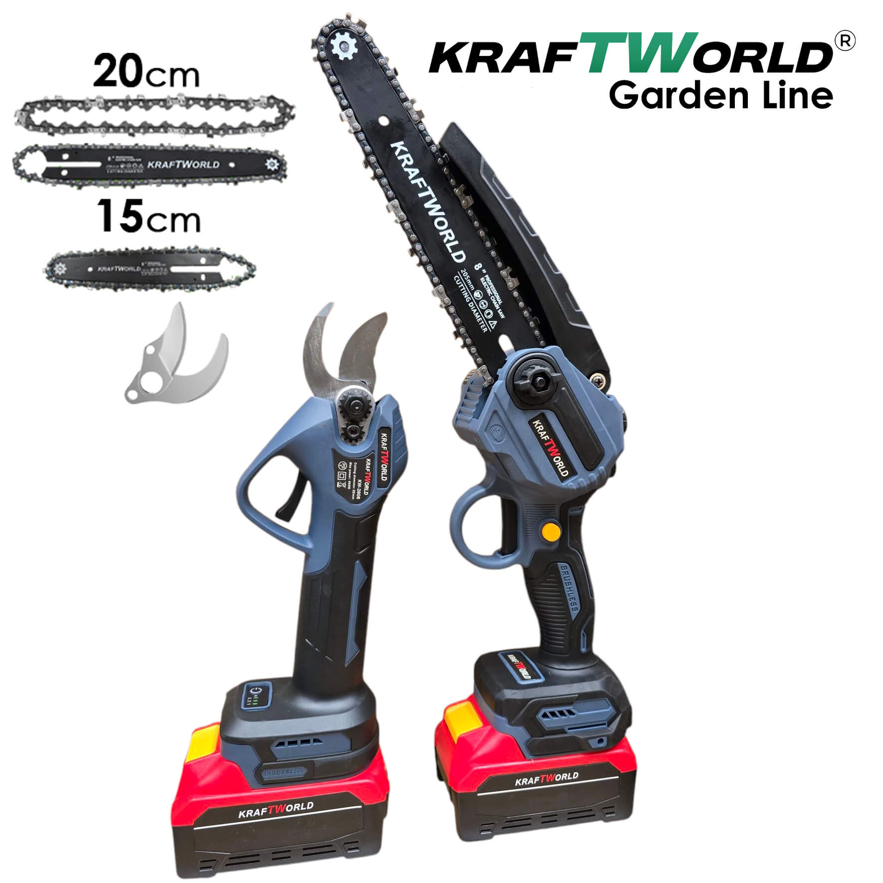 Професионален комплект KraftWorld – Лозарска ножица с 4 степени + Мини Резачка с Авто смазване