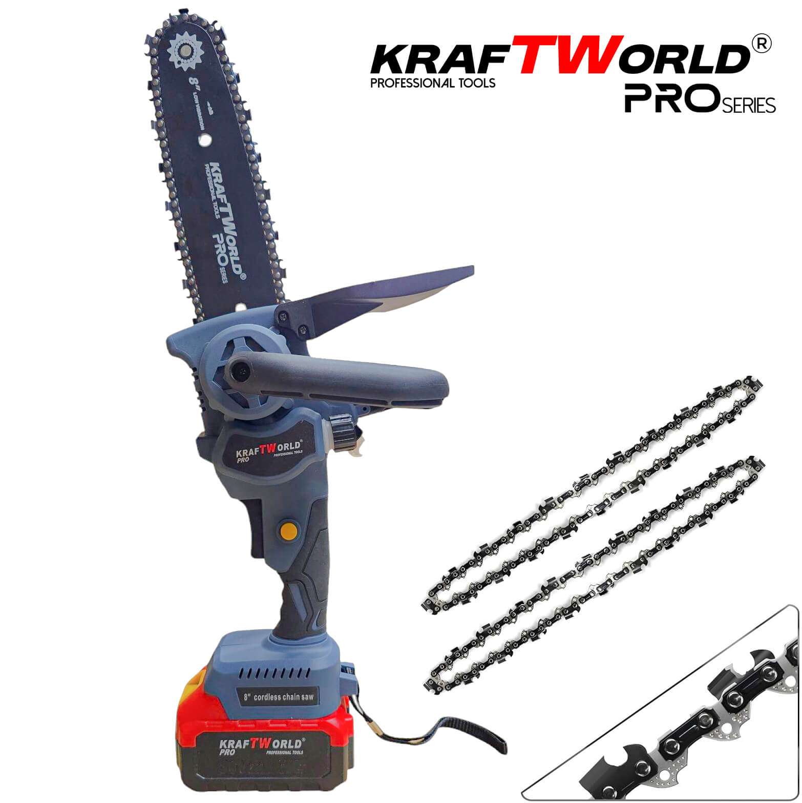 Акумулаторна Резачка KraftWorld 24V – 8 инча, Безчетков Мотор + Автоматично Омасляване