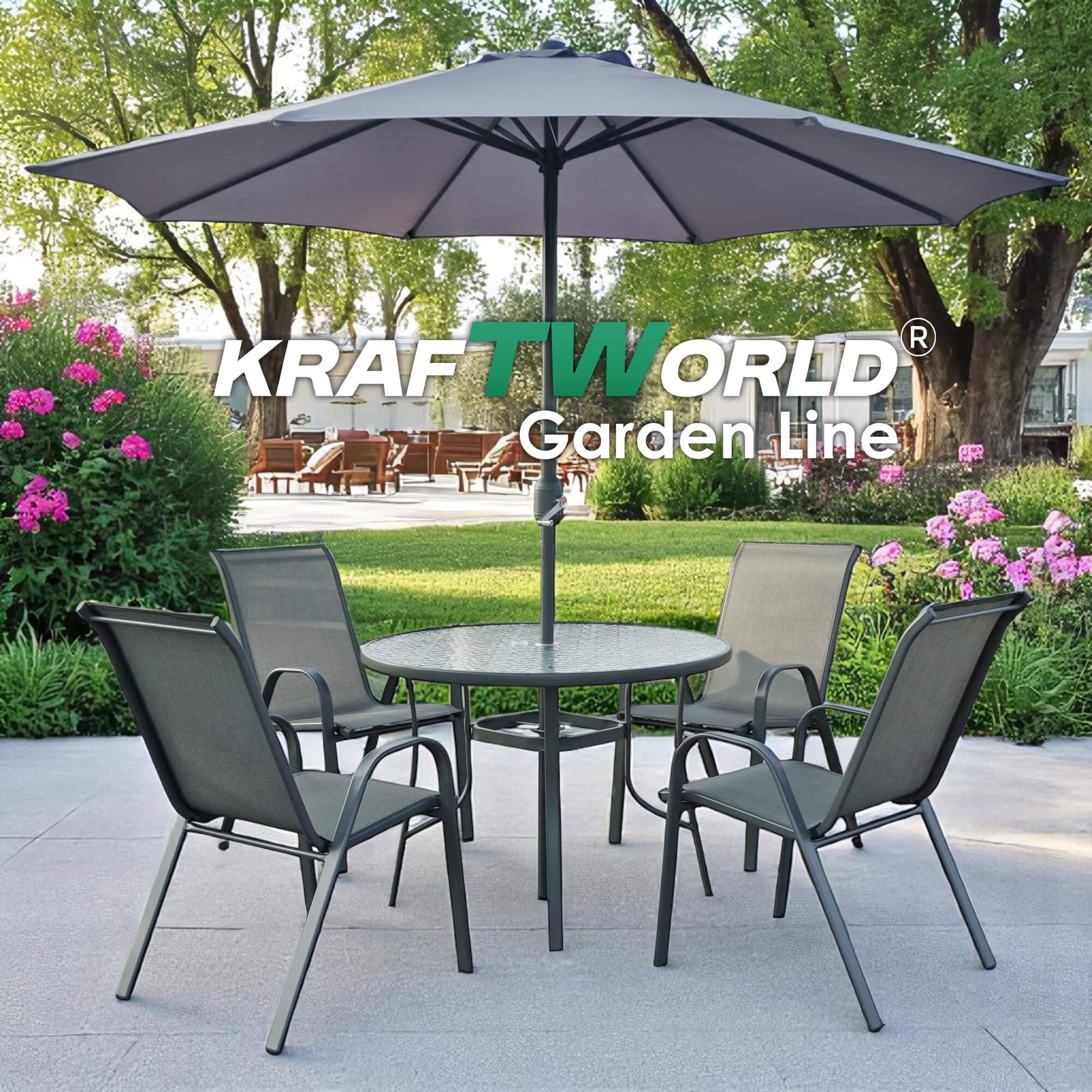 Градински Kомплект Capri – 4 Стола и кръгла Маса Kraftworld Gardenline Водоустойчив