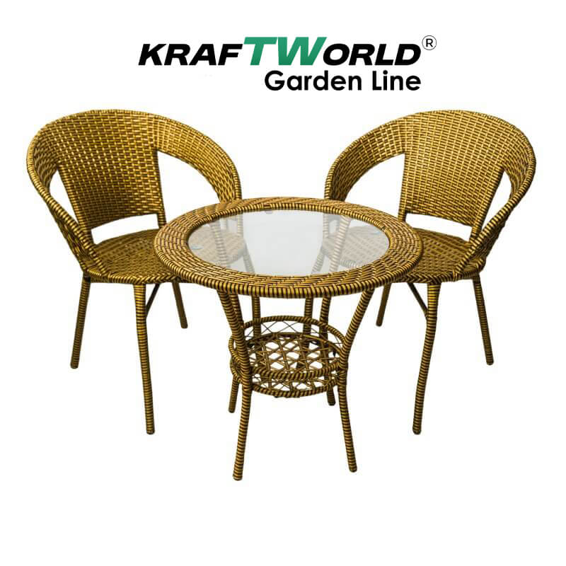 Стилен Градински Ратанов Комплект 'Teresa' – Два Стола и Маса, водоустоичи с UV защита