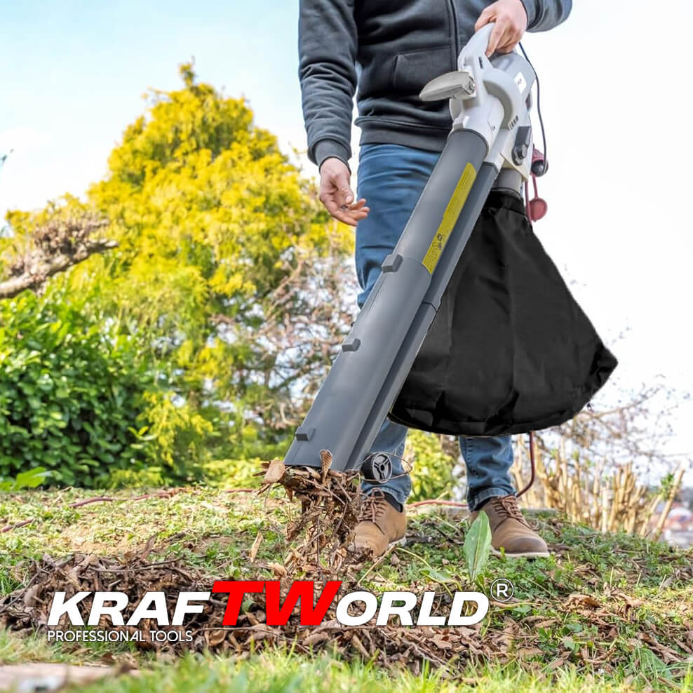 Листосъбирач KraftWorld 3000W - Електрическа духалка за листа с три режима и голяма торба