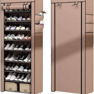 Тексителн шкаф за обувки с 9 рафта – бежово или кафяво покритие