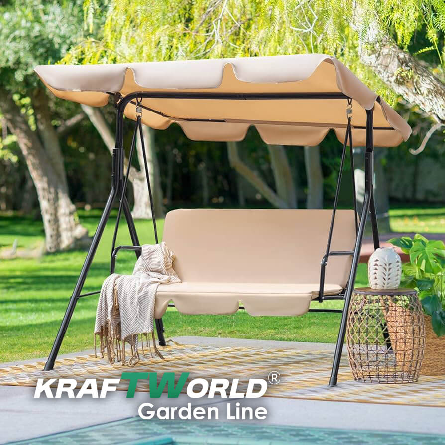 Усиела Триместна градинска люлка Тоскана + Възглавница – KraftWorld Garden - бежова