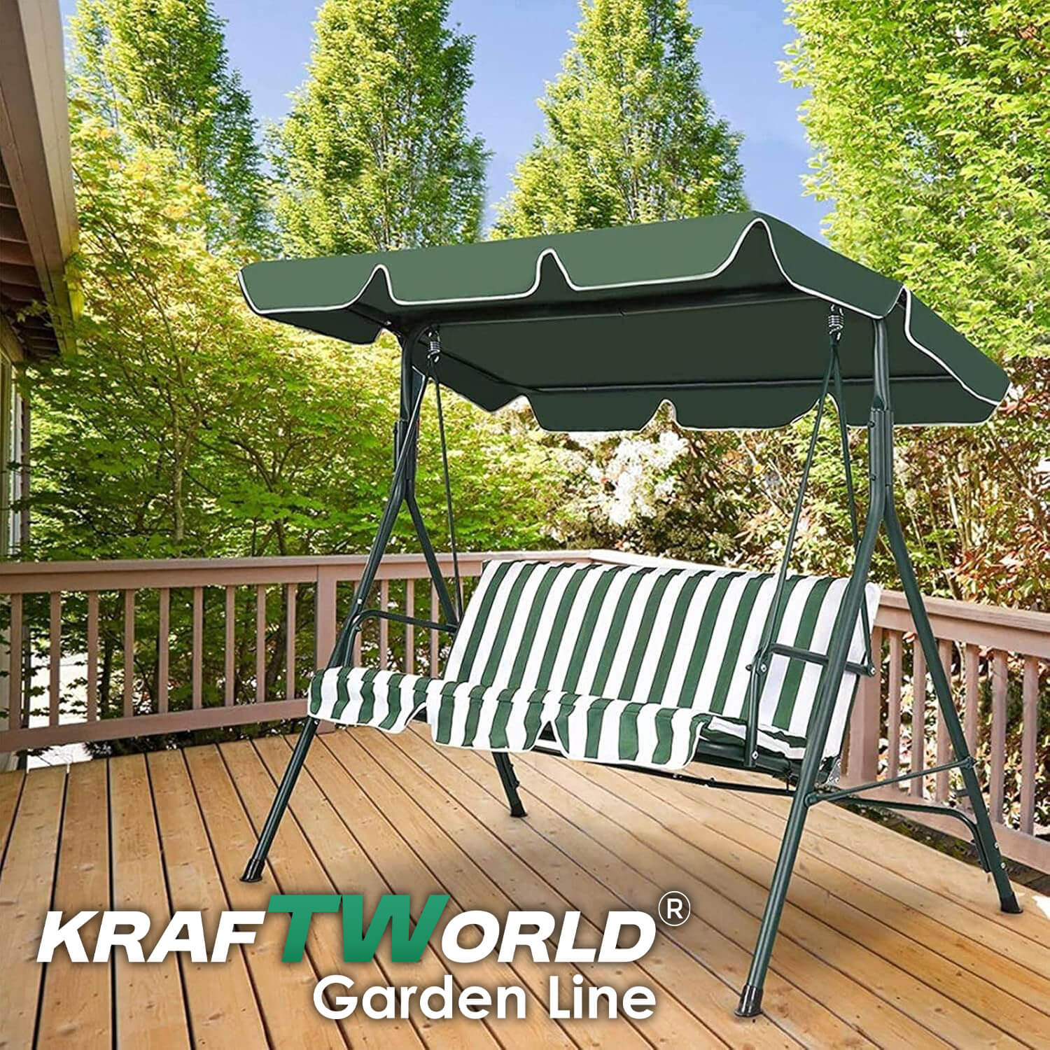 Усиела Триместна градинска люлка Тоскана + Възглавница – KraftWorld Garden - зелена