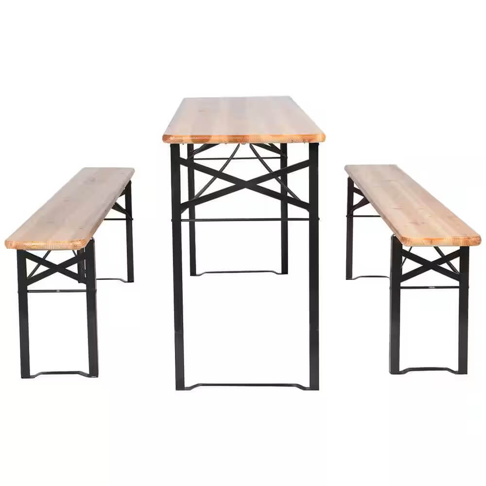 Дървена Маса и пейки за двор или тераса | 3 части | Метална конструкция