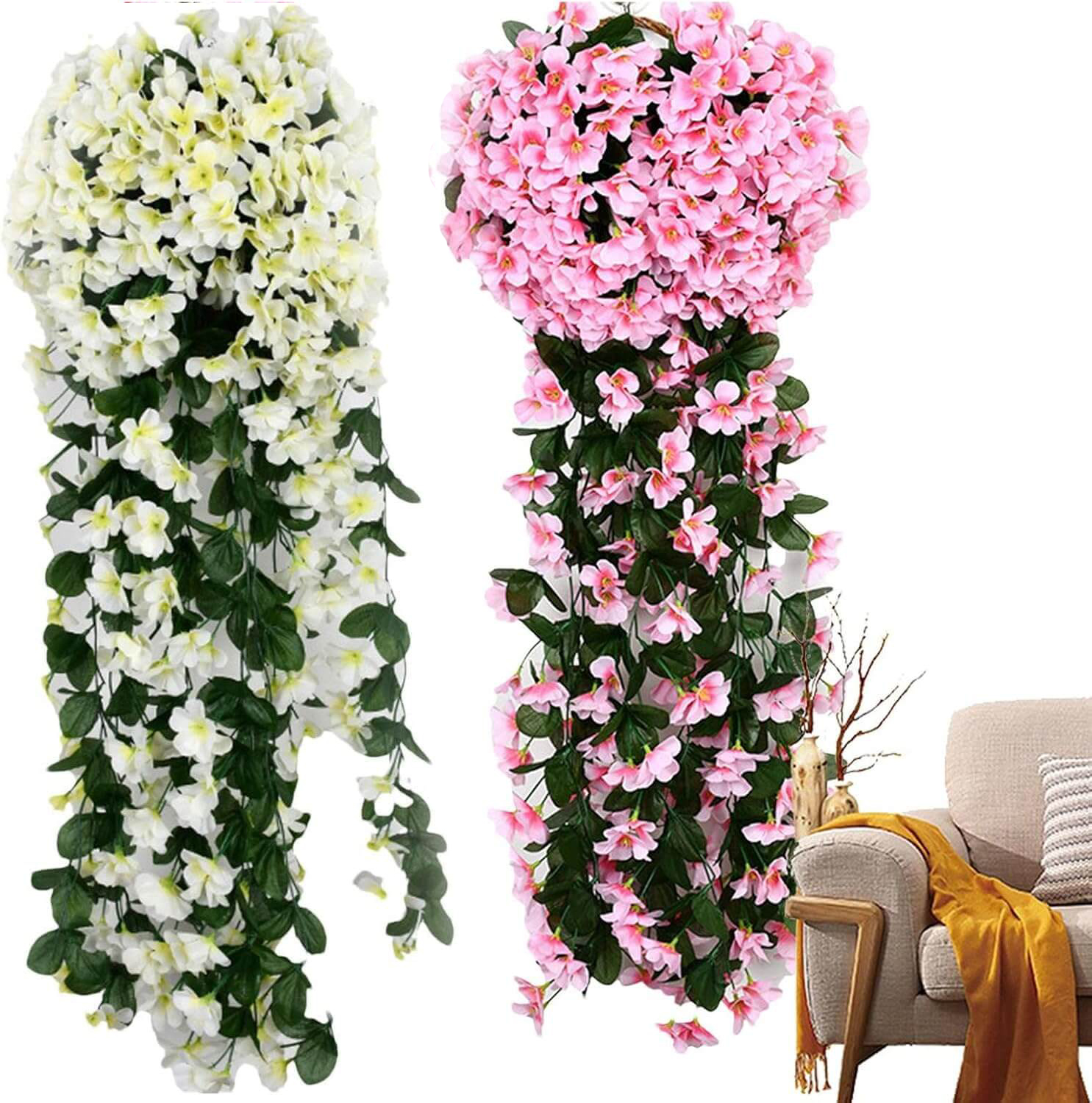 Висящ Букет от Бели Изкуствени Цветя – Тропически Стил 80см