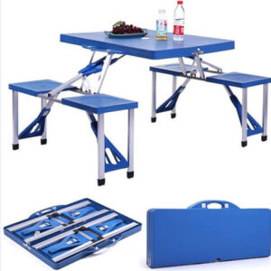 Сгъваема Къмпинг Маса с 4 Седалки и Отвор за Чадър – 100x70x75 см