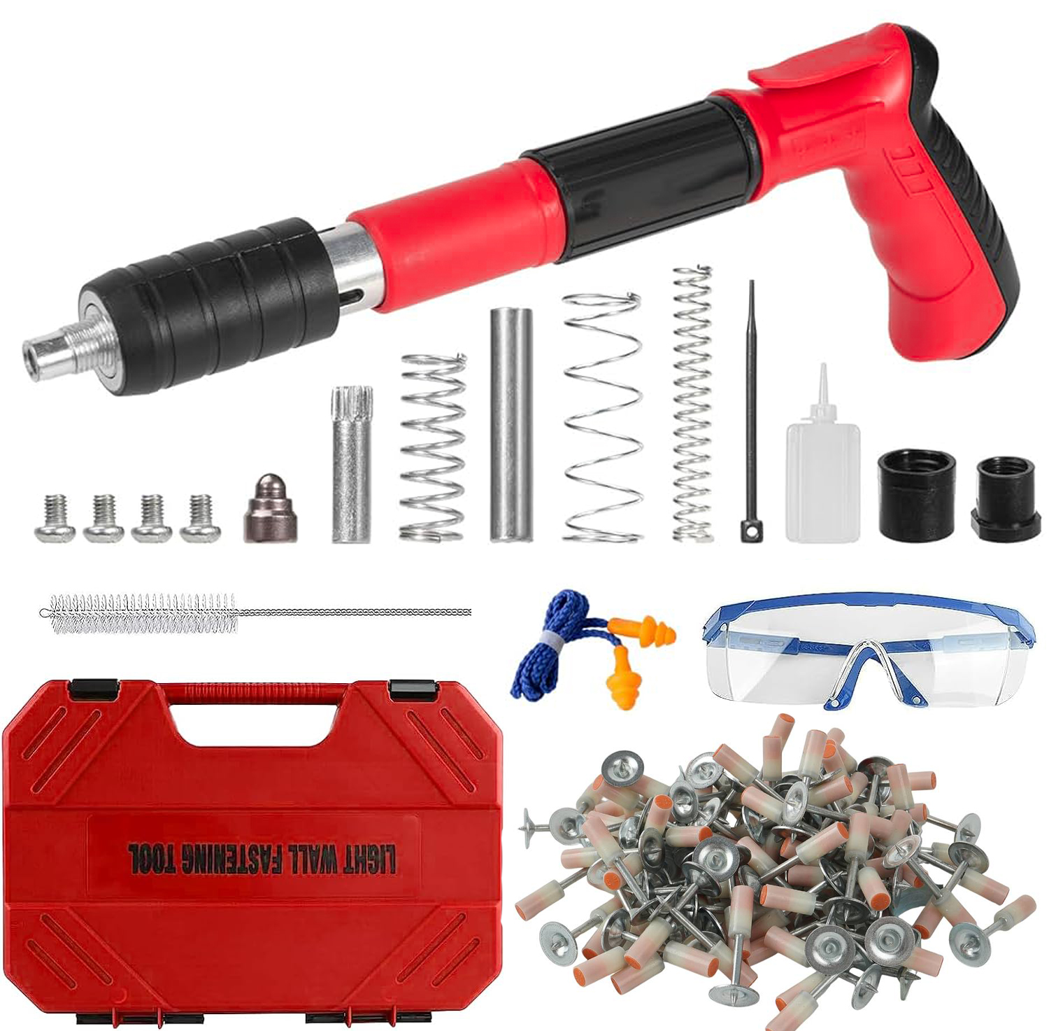 Ръчен пистолет-такер за пирони със заряд + куфар и консумативи