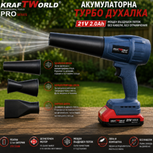 Акумулаторна духалка KraftWorld PRO 21V с 3 приставки
