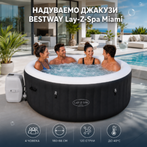 Надуваемо СПА джакузи BESTWAY Miami за 4 човека с хидромасаж